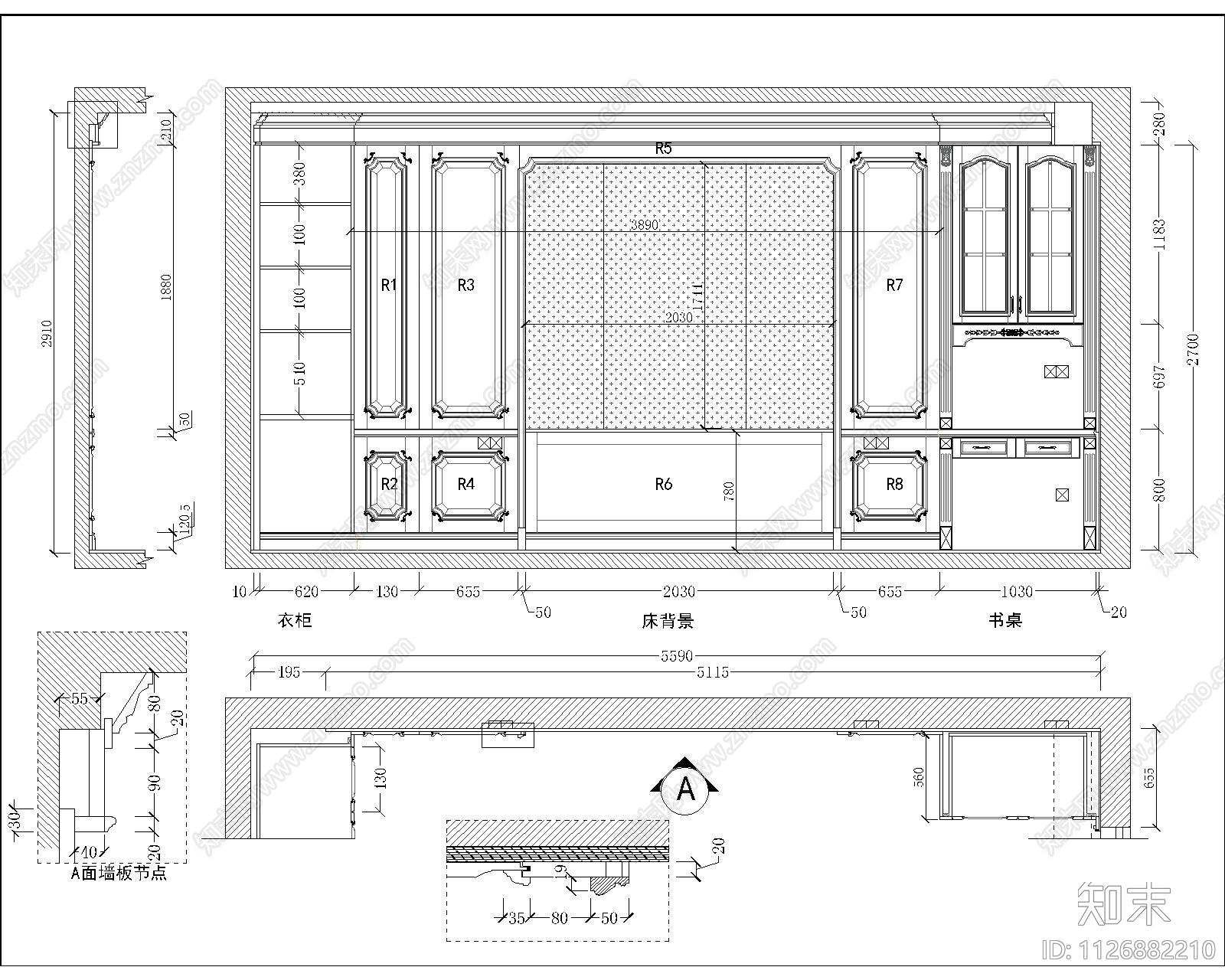 欧式护墙板全屋落地方案cad施工图下载【ID:1126882210】