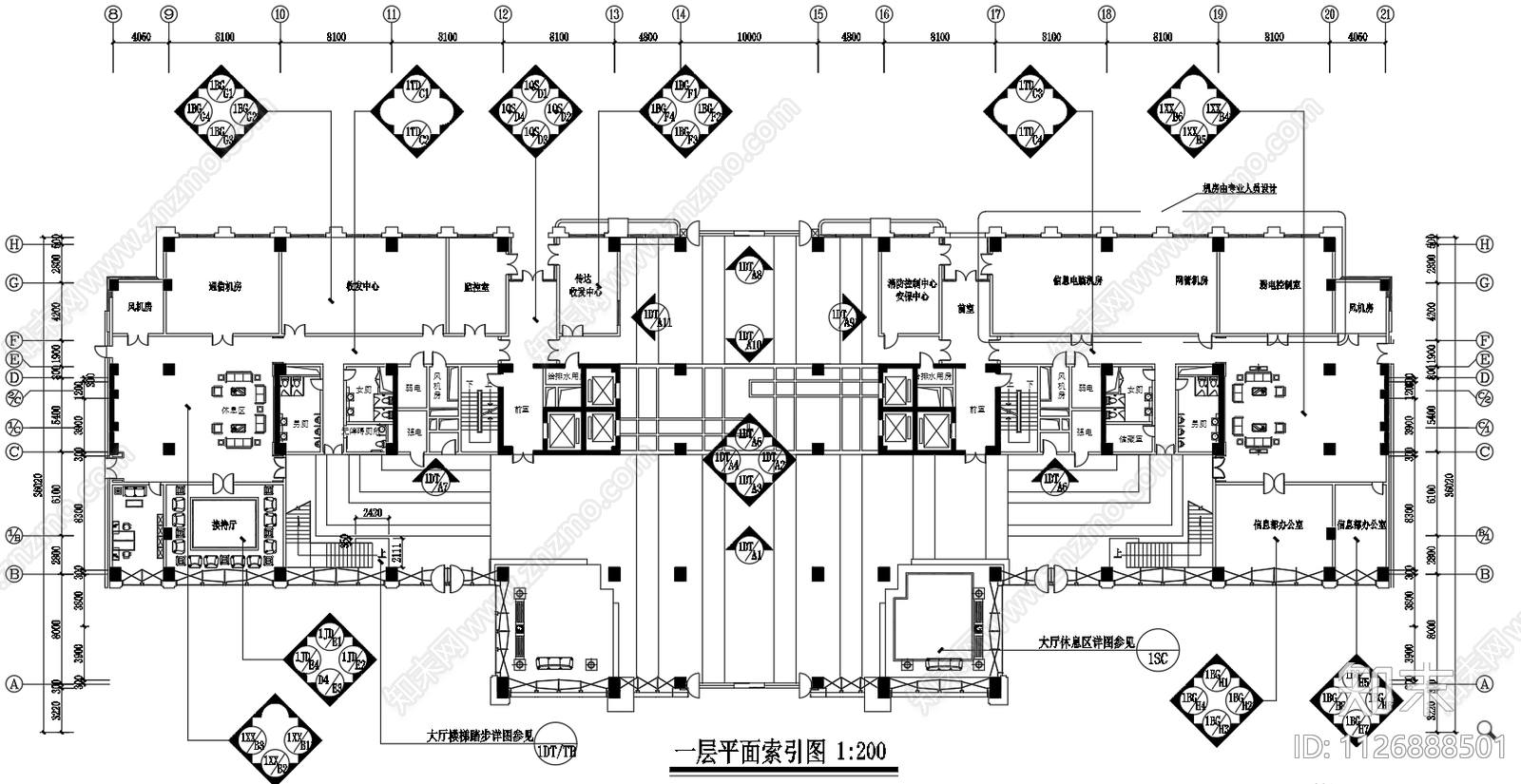 现代简约办公空间大厅设计cad施工图下载【ID:1126888501】