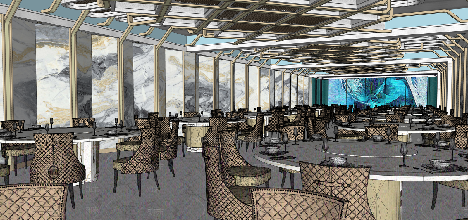 现代酒店宴会厅SU模型下载【ID:1126941384】