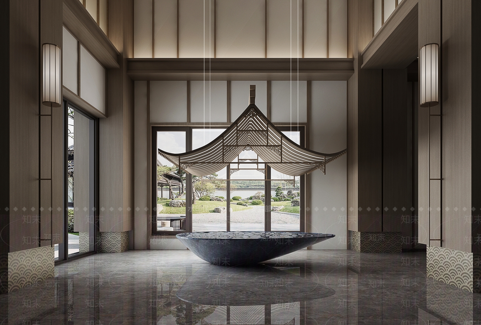 新中式售楼处沙盘区3D模型下载【ID:1126890484】