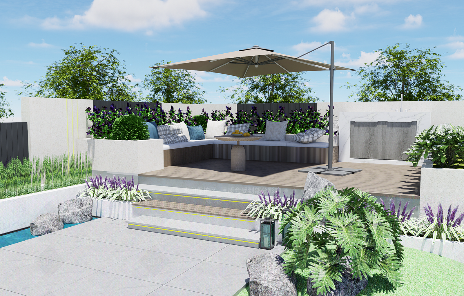 现代别墅庭院花园su模型下载【id:1126892487】