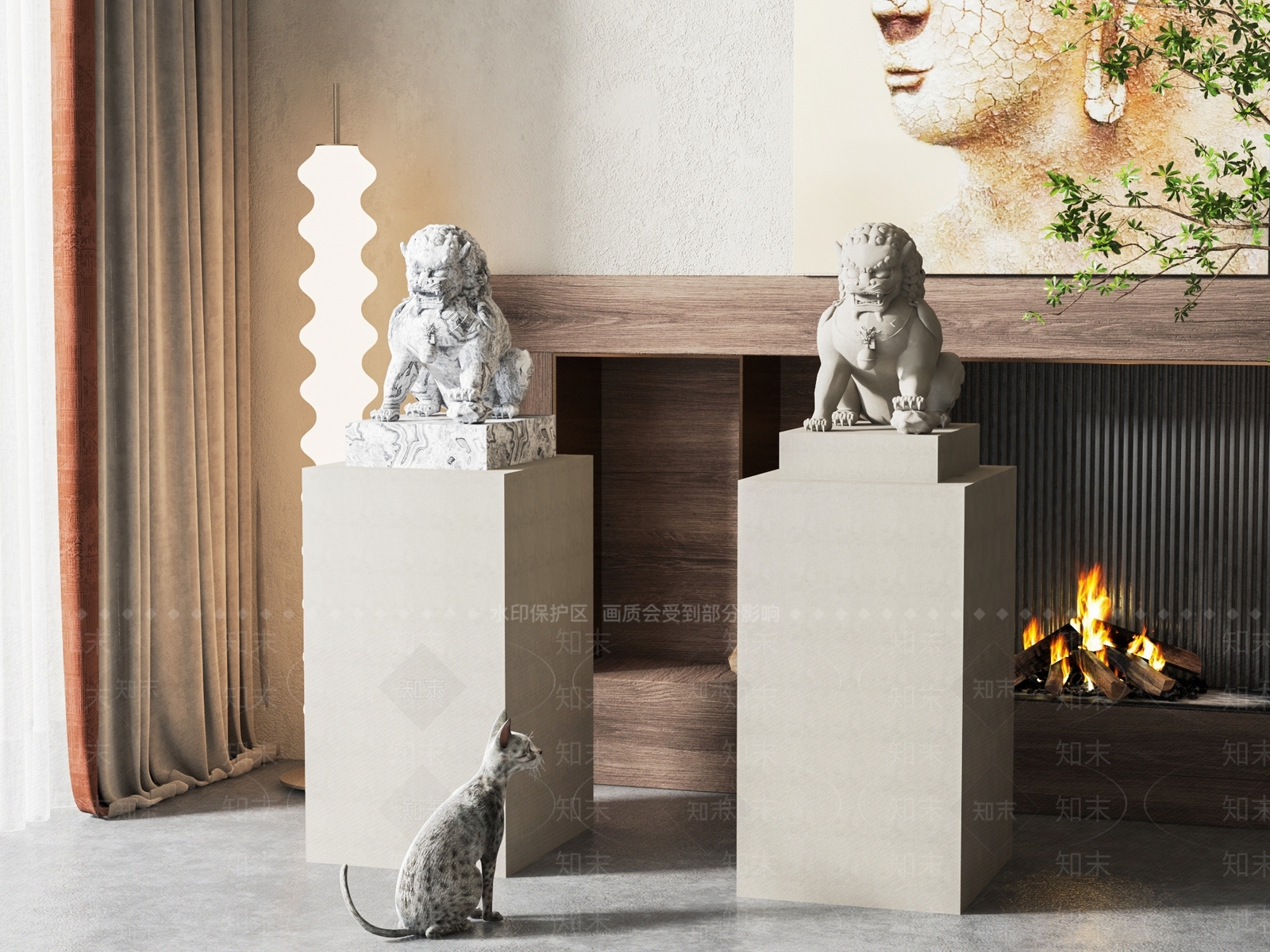 新中式狮子雕塑摆件3D模型下载【ID:1126900214】