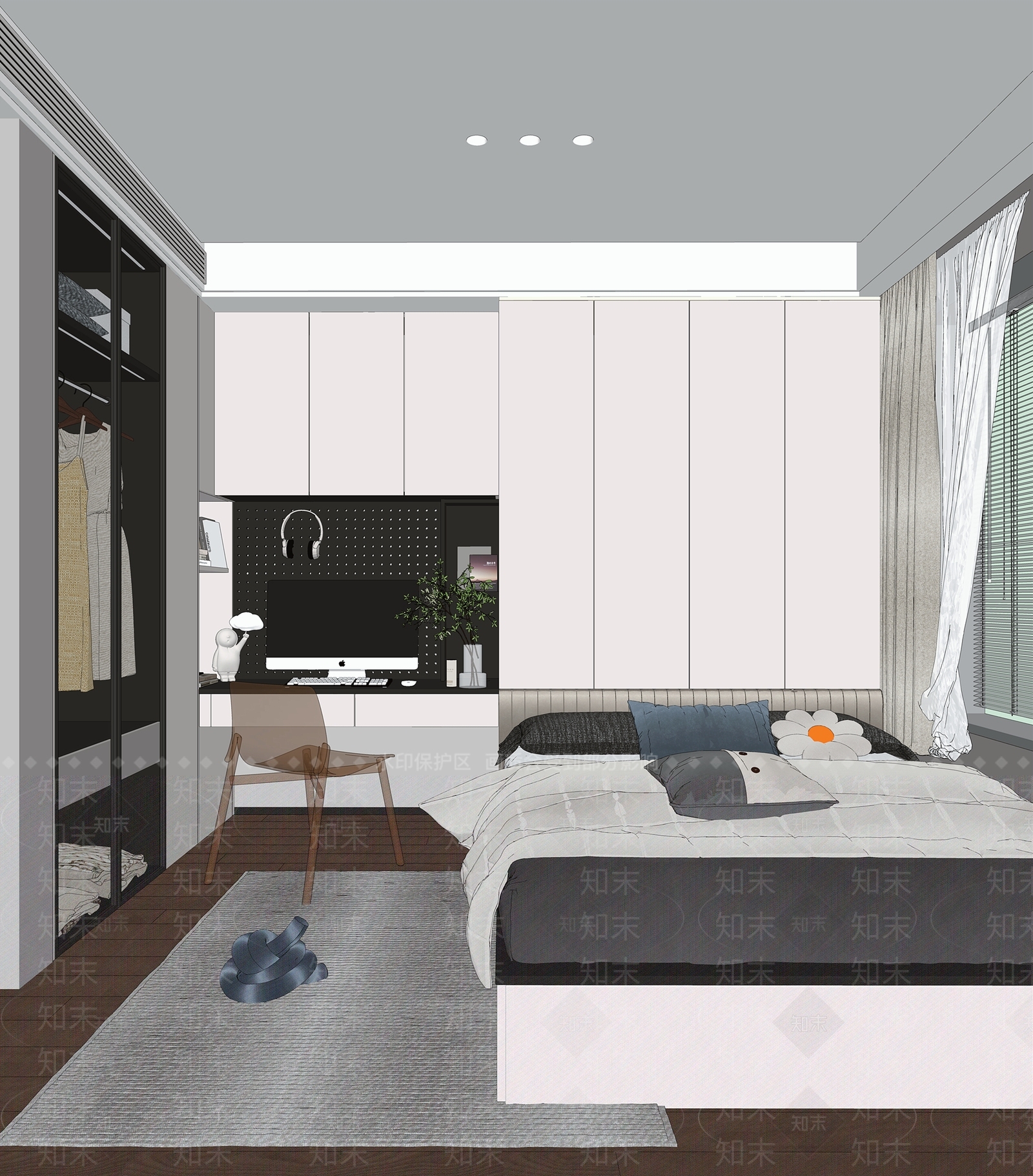 现代榻榻米卧室SU模型下载【ID:1126904802】