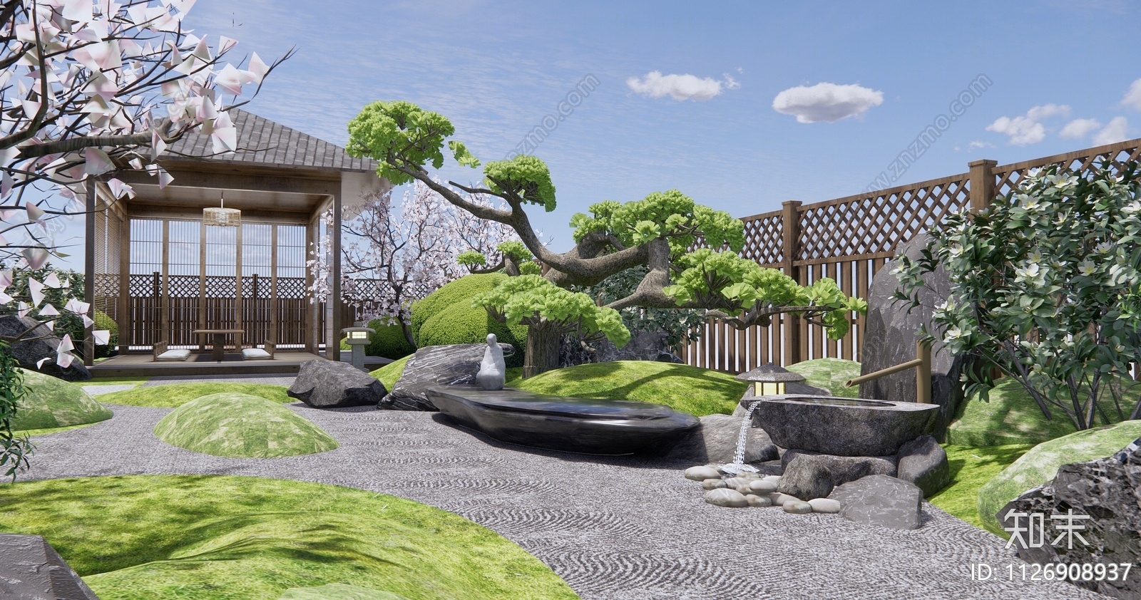 日式禅意庭院花园3D模型下载【ID:1126908937】_知末3d模型网