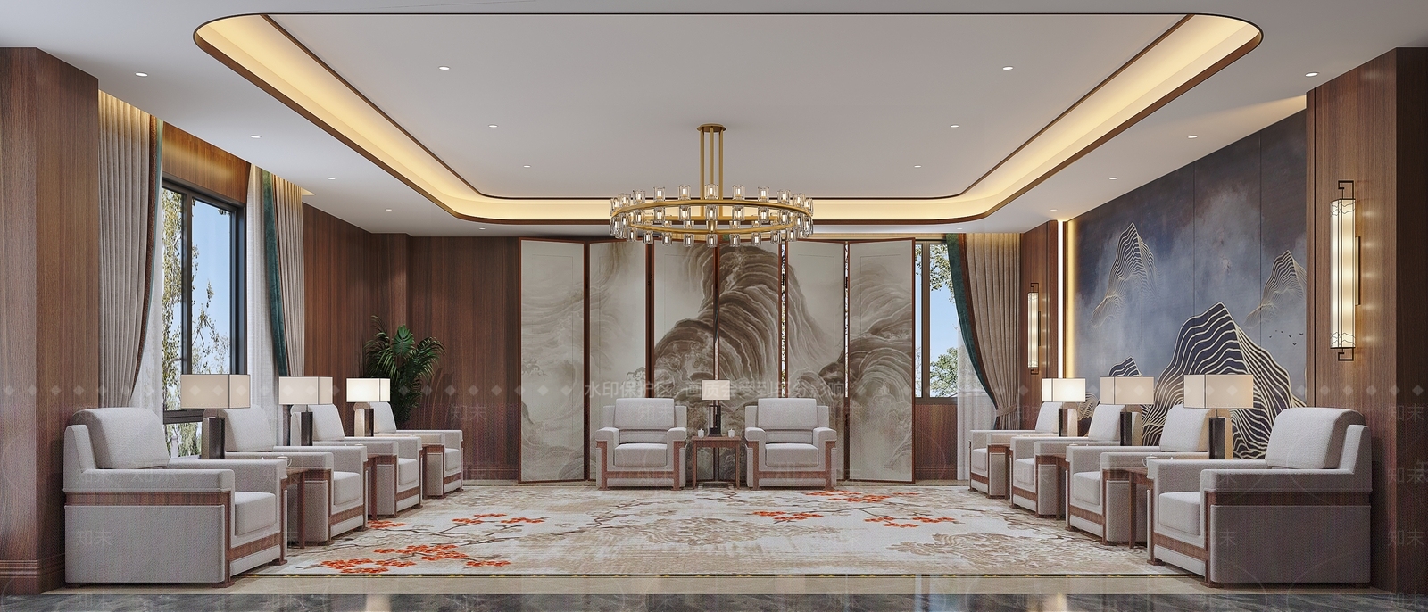 新中式会客厅3D模型下载【ID:1126916677】
