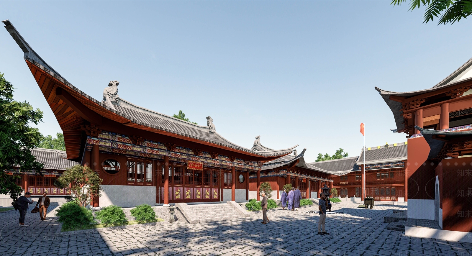 中式寺庙建筑SU模型下载【ID:1126918664】