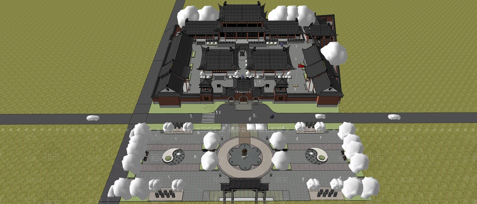 中式寺庙建筑SU模型下载【ID:1126918664】