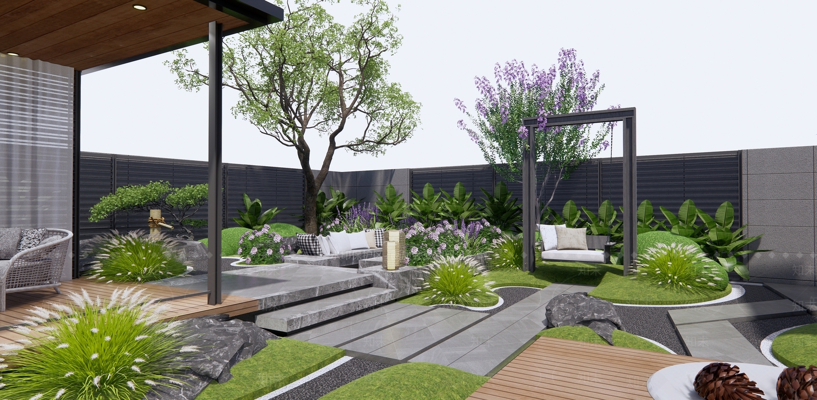 现代庭院花园su模型下载【id:1126922888】