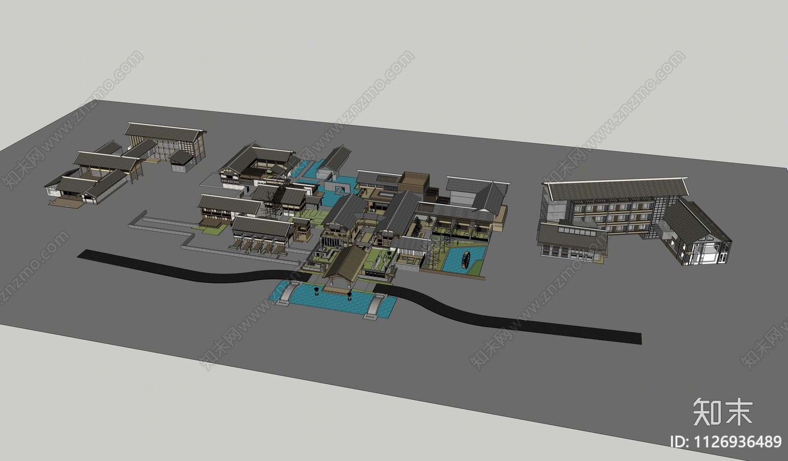 中式民宿建筑SU模型下载【ID:1126936489】