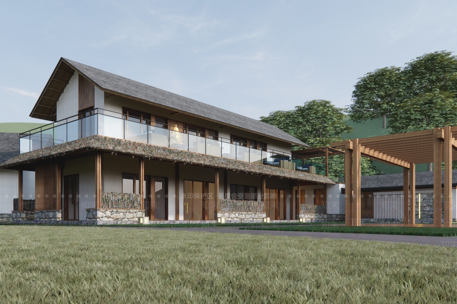 中式民宿建筑SU模型精品下载_SketchUp模型_知末网