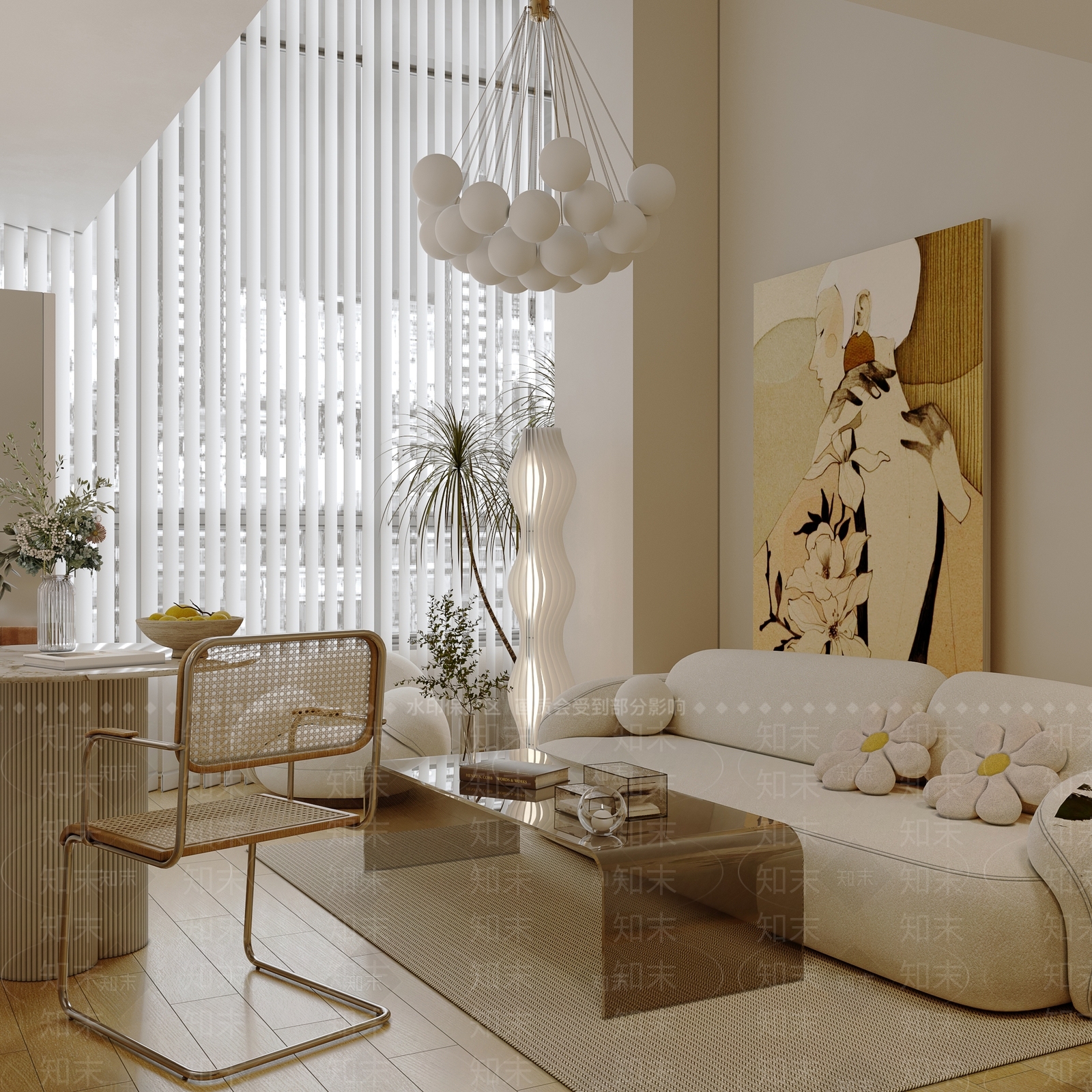 现代loft奶油风单身公寓3D模型下载【ID:1126944393】