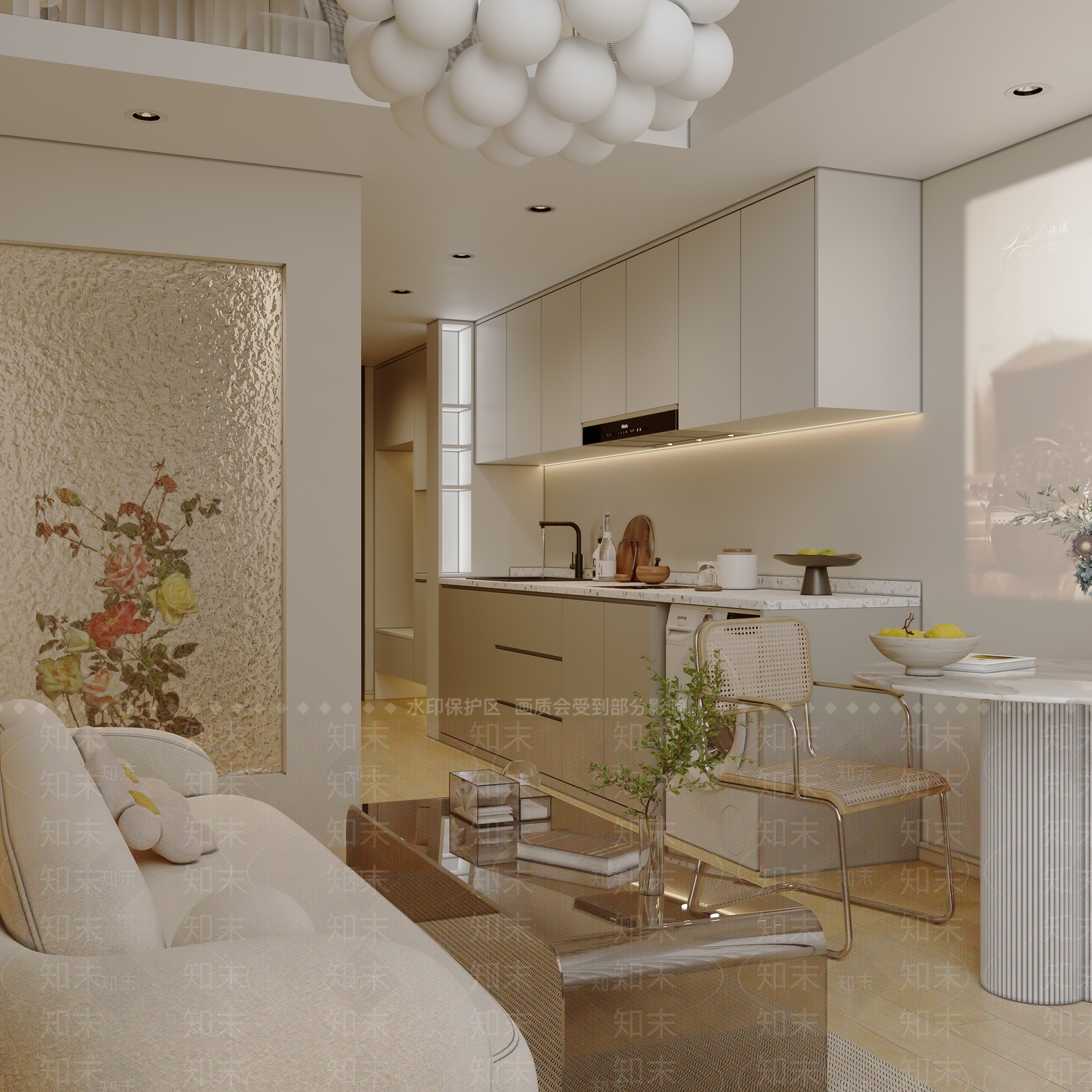 现代loft奶油风单身公寓3D模型下载【ID:1126944393】