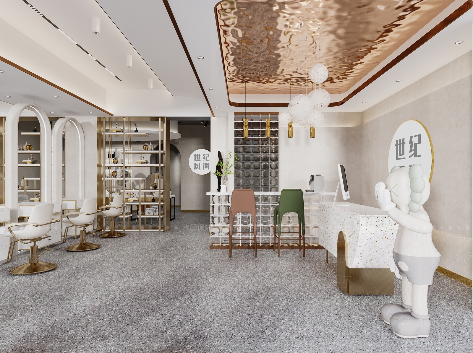现代奶油风理发店3D模型下载【ID:1126945351】