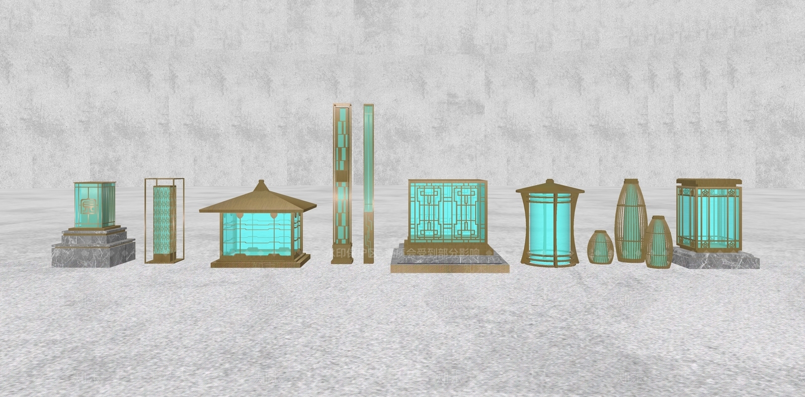 新中式户外灯具组合SU模型下载【ID:1126945634】