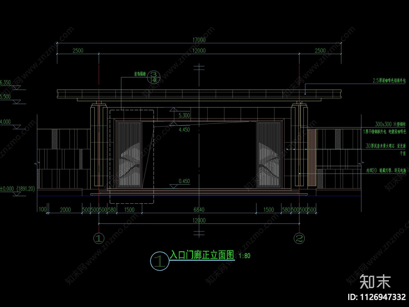 新中式入口门廊详图cad施工图下载【ID:1126947332】