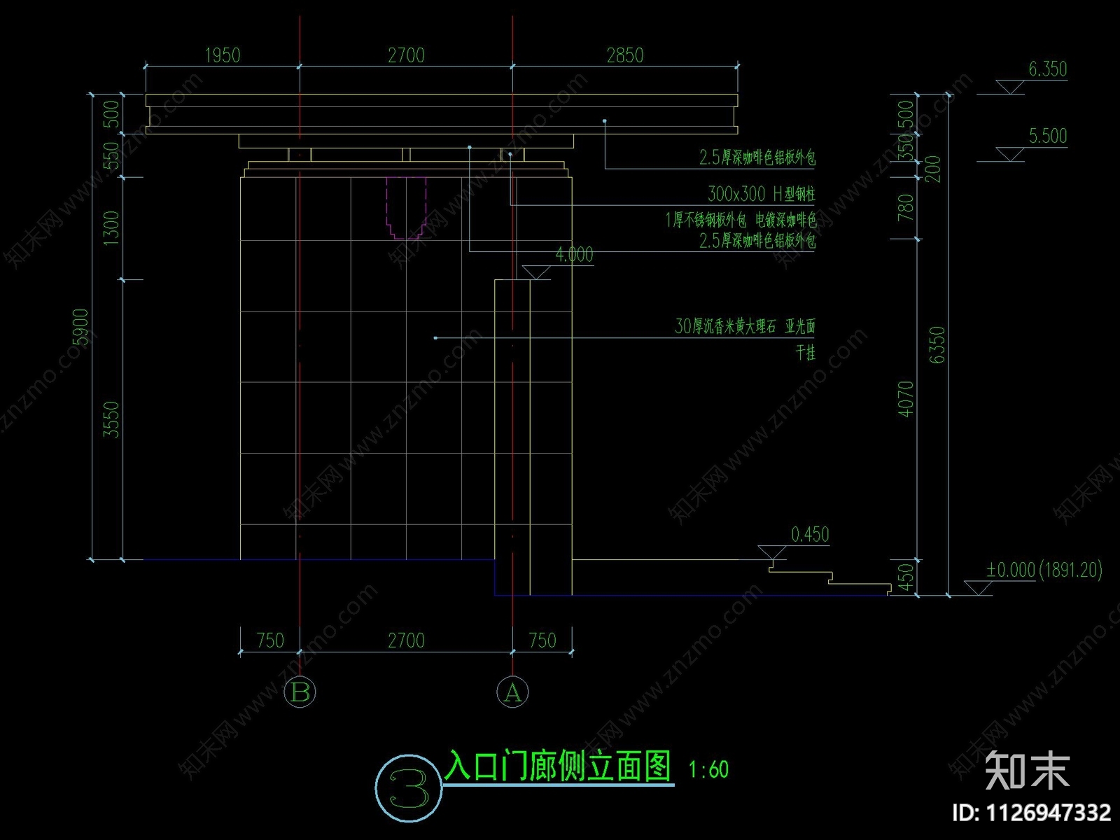 新中式入口门廊详图cad施工图下载【ID:1126947332】