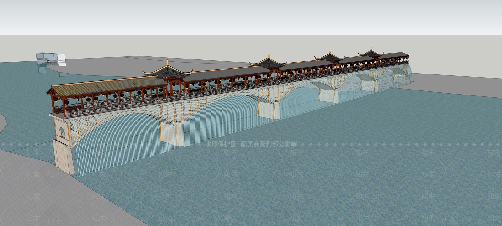 中式廊桥SU模型下载【ID:1126978404】