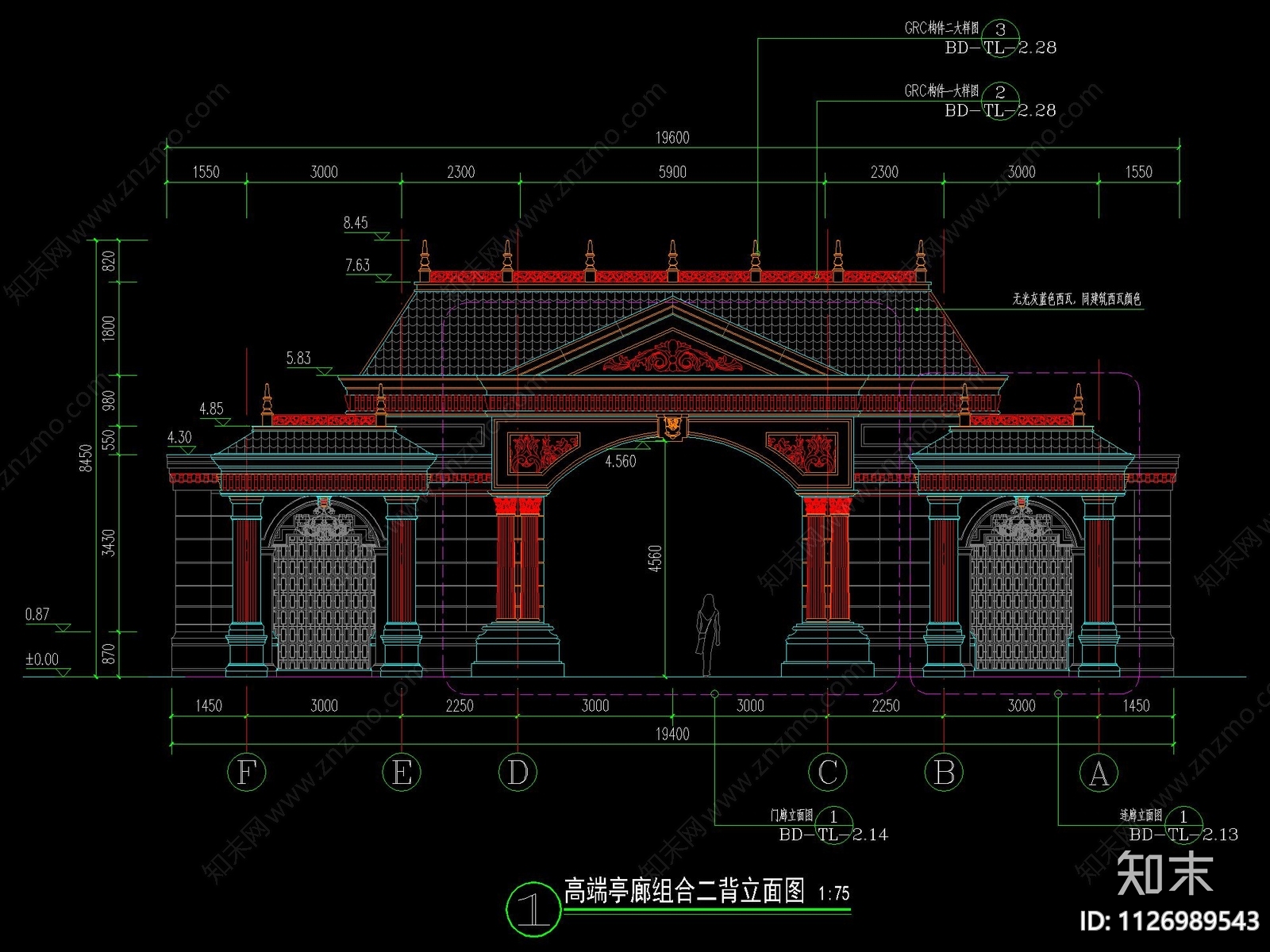 欧式U型亭廊组合cad施工图下载【ID:1126989543】