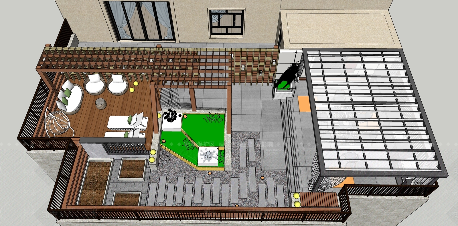 现代屋顶花园SU模型下载【ID:1126993482】