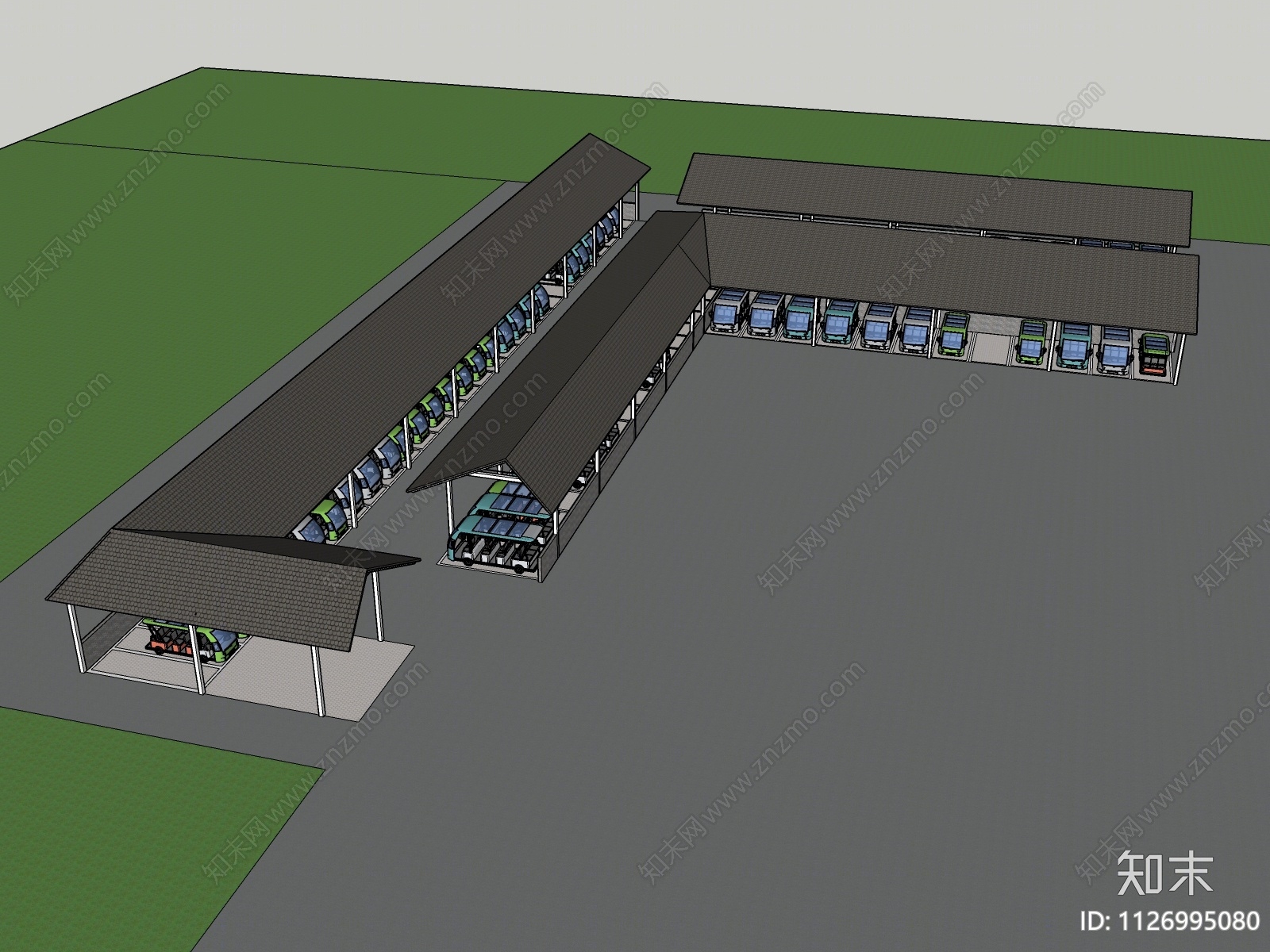 现代停车棚SU模型下载【ID:1126995080】