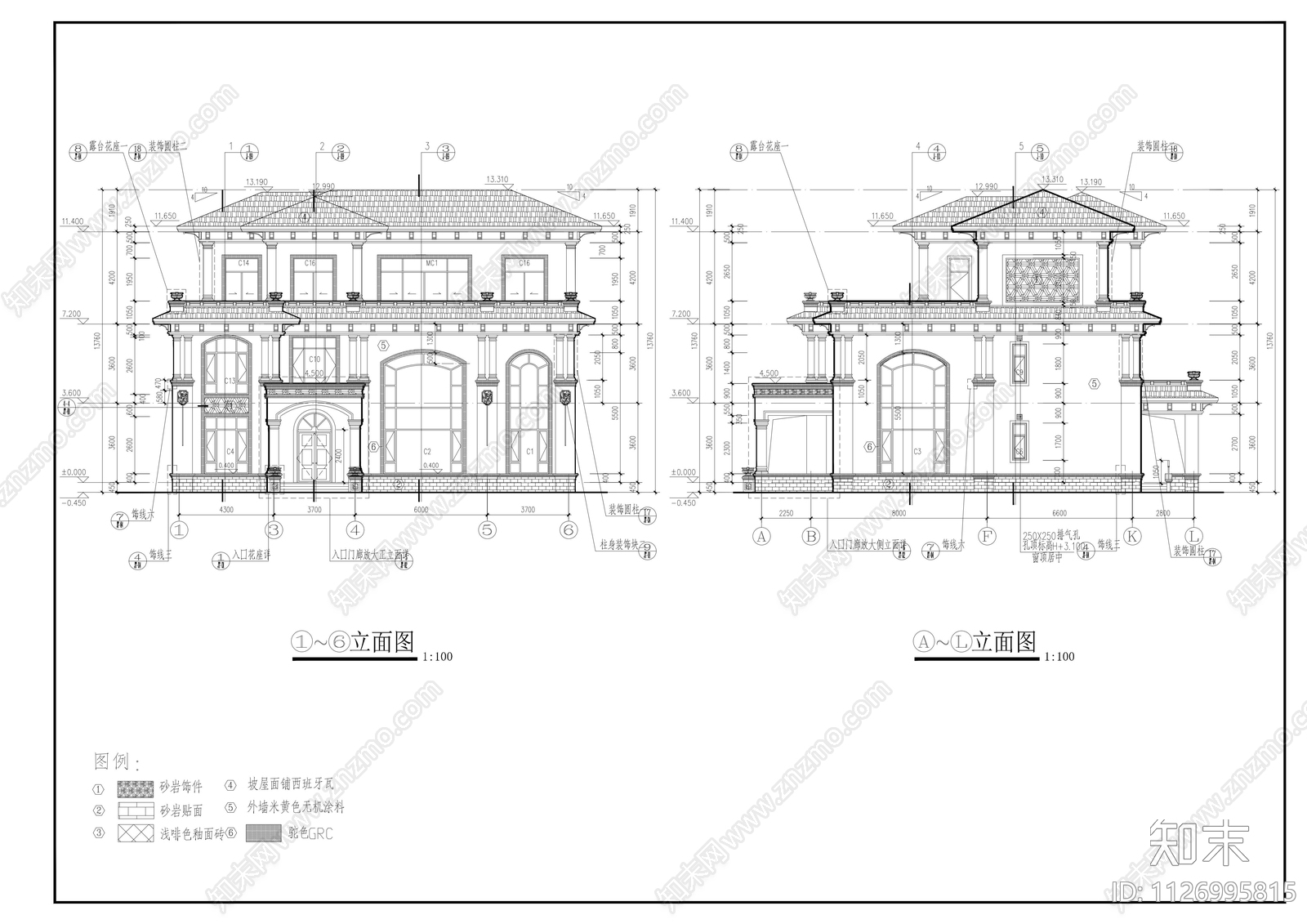 地中海风格别墅建筑cad施工图下载【ID:1126995815】