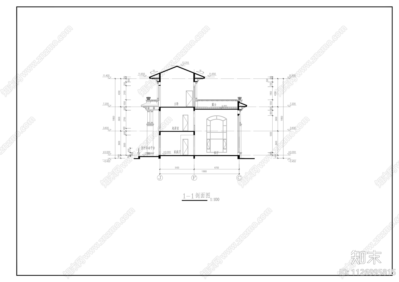 地中海风格别墅建筑cad施工图下载【ID:1126995815】