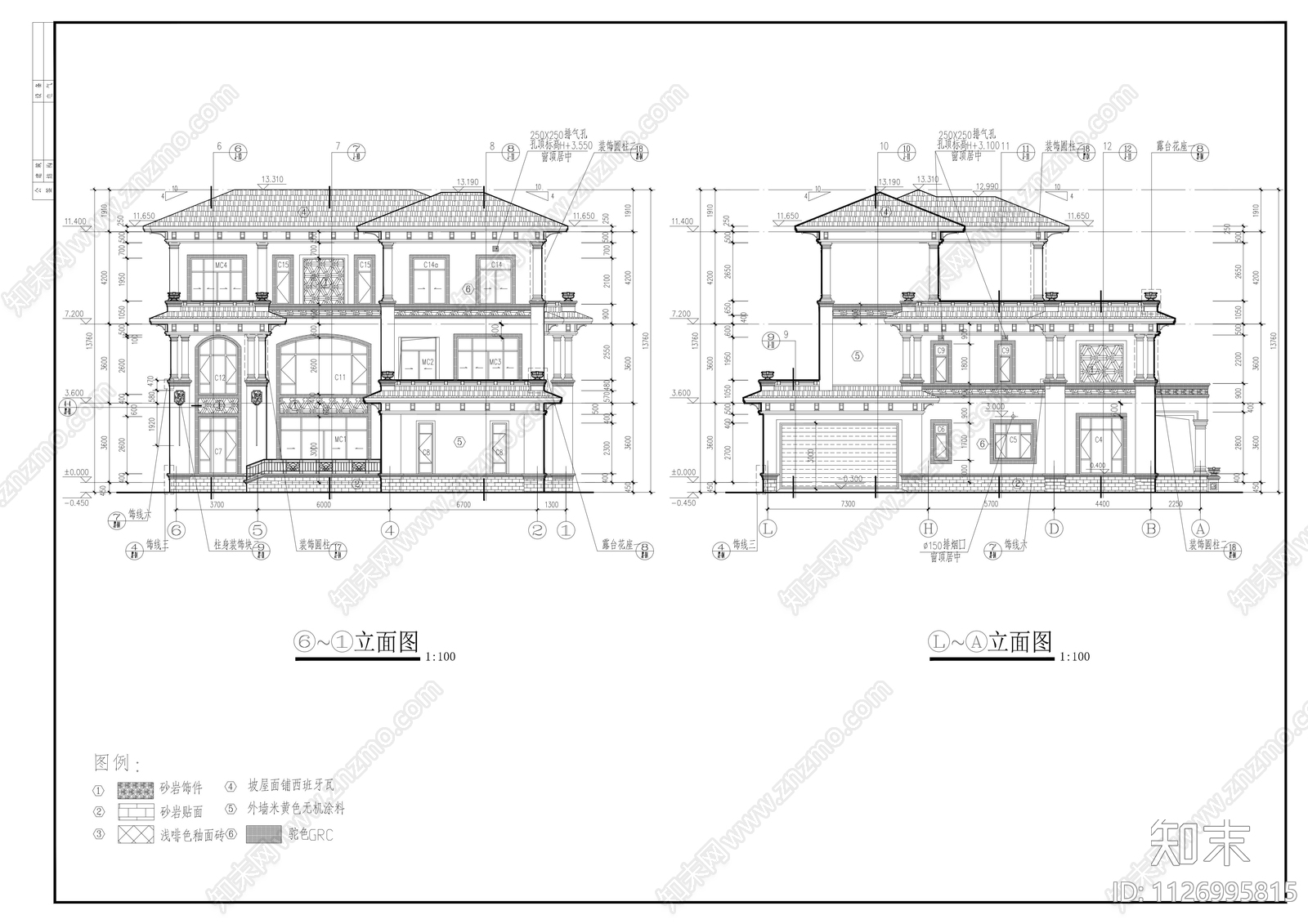 地中海风格别墅建筑cad施工图下载【ID:1126995815】