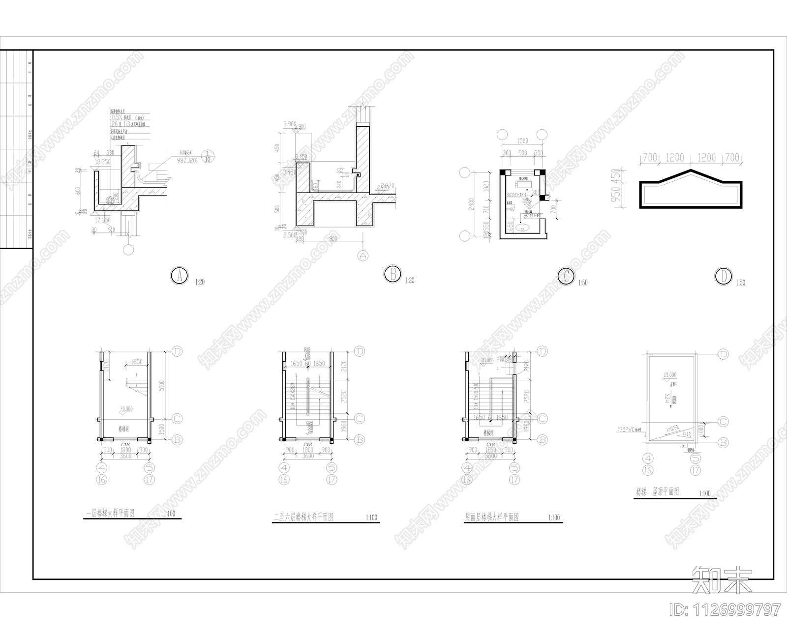 现代宿舍公寓建筑cad施工图下载【ID:1126999797】