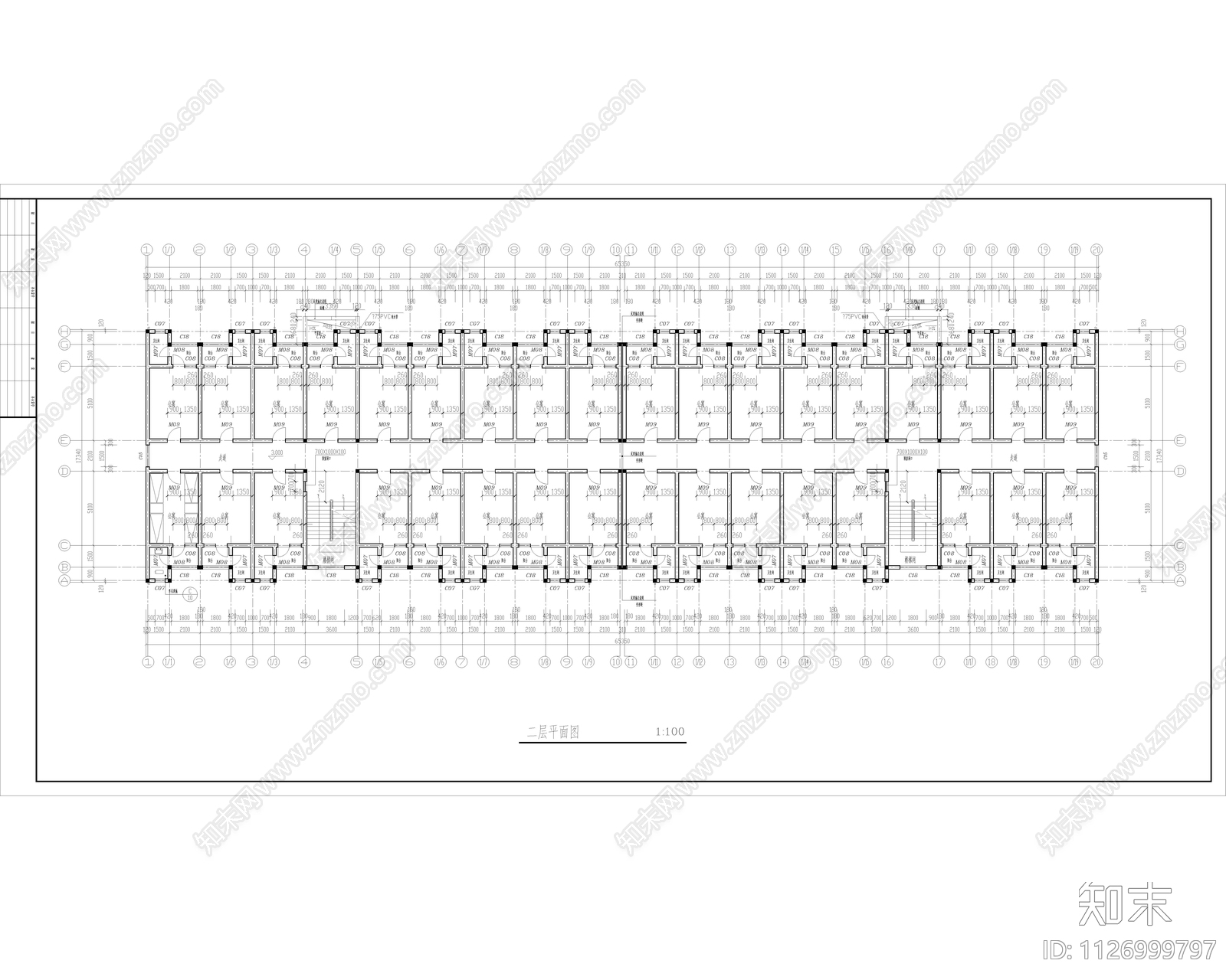 现代宿舍公寓建筑cad施工图下载【ID:1126999797】