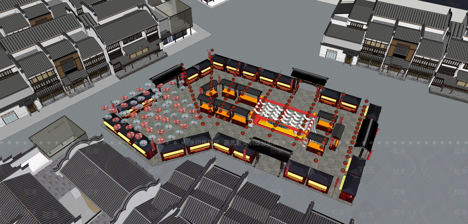 新中式商业街SU模型下载【ID:1127005301】