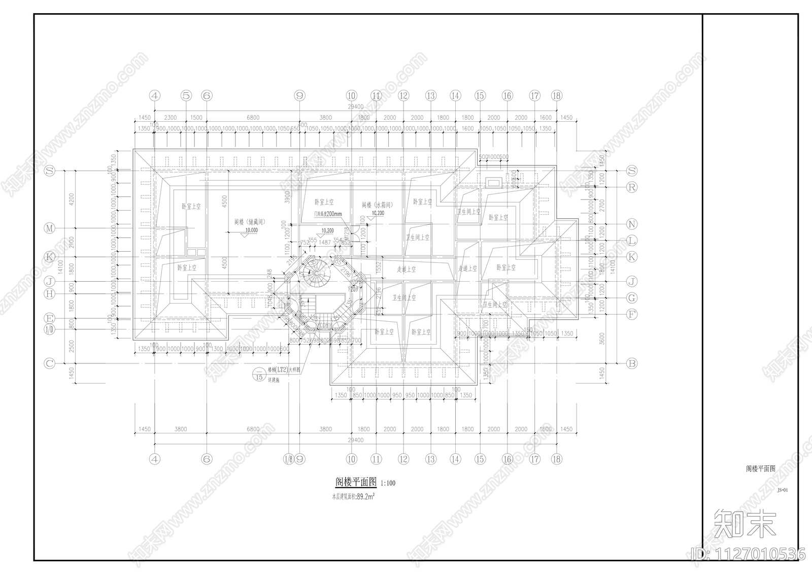 三层欧式豪宅建筑cad施工图下载【ID:1127010536】