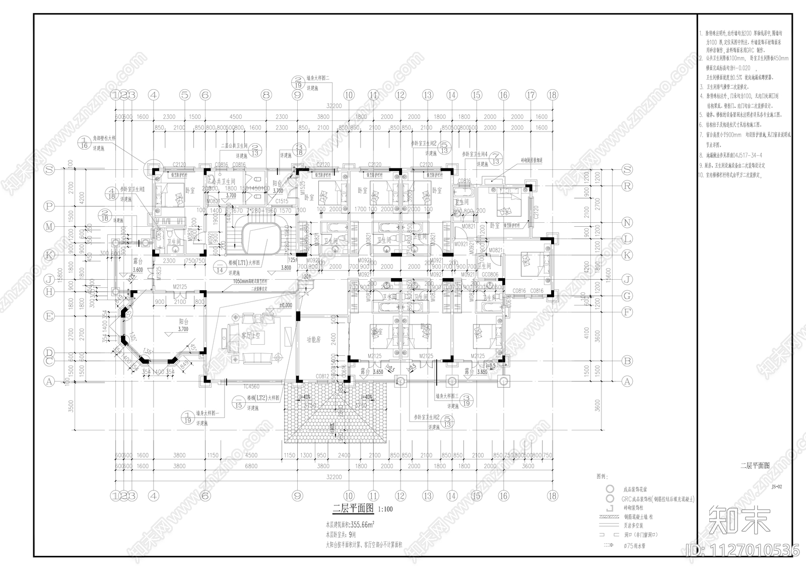 三层欧式豪宅建筑cad施工图下载【ID:1127010536】