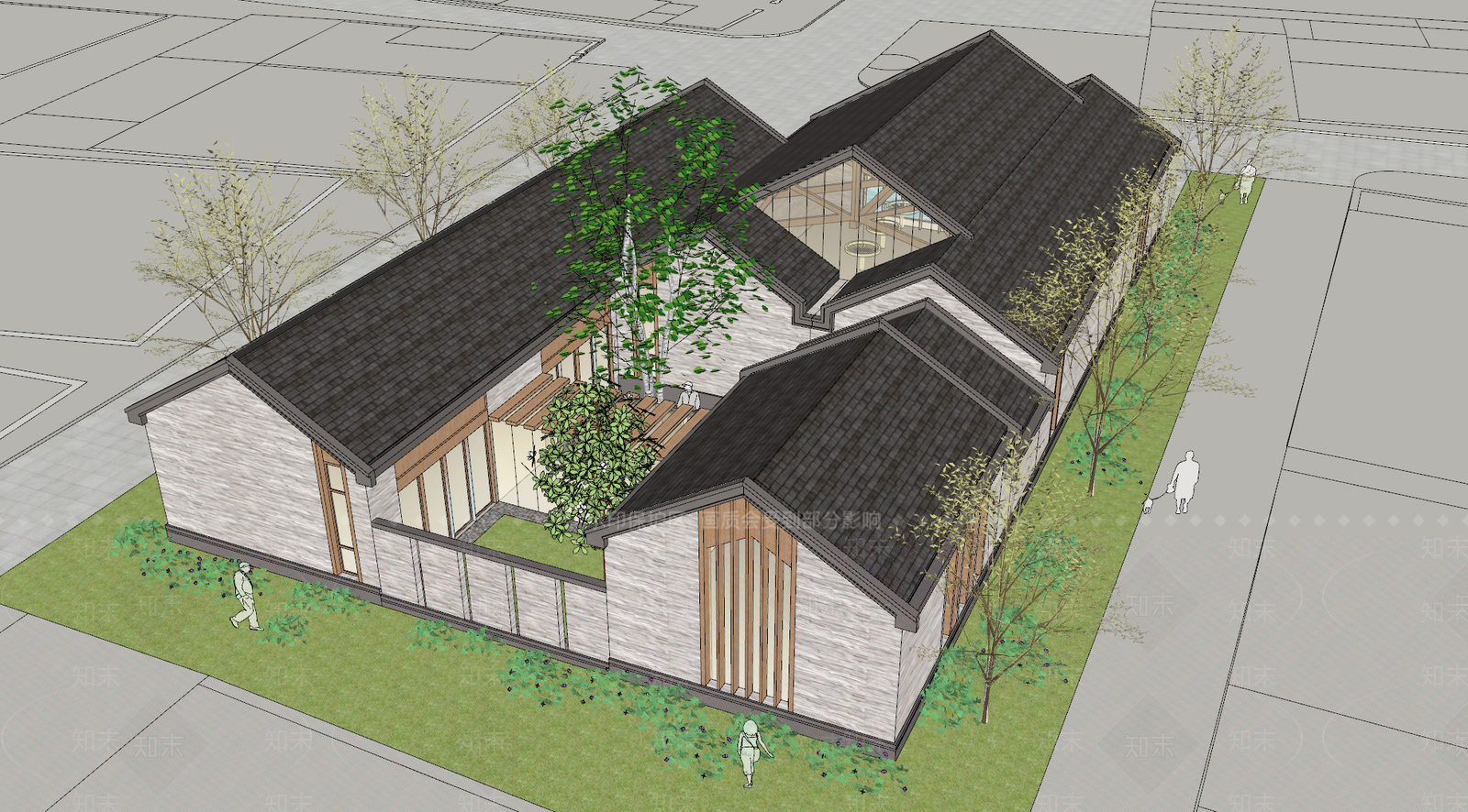 新中式仿古乡村公共建筑SU模型下载【ID:1127010583】