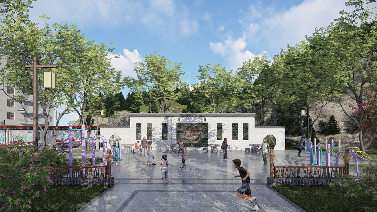 新中式乡村广场景观SU模型下载【ID:1127087441】