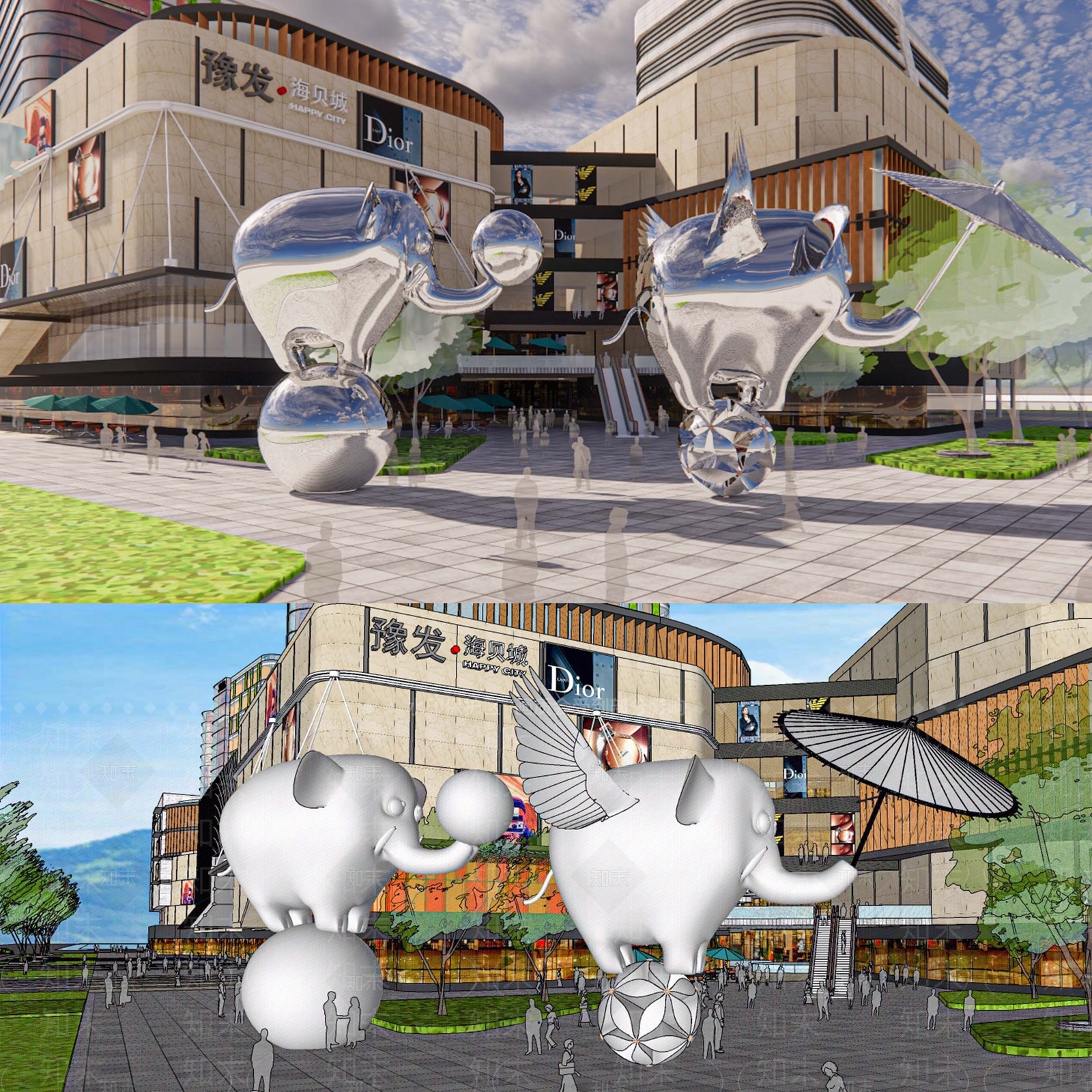 现代广场动物大象雕塑SU模型下载【ID:1127035606】