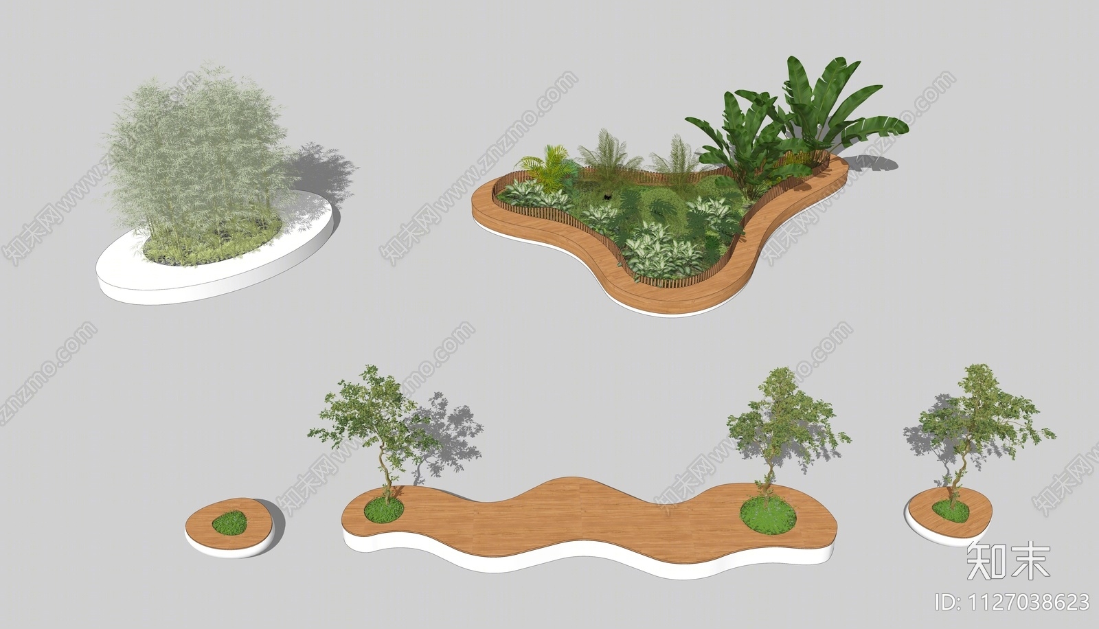 现代景观树池坐凳树池组合SU模型下载【ID:1127038623】