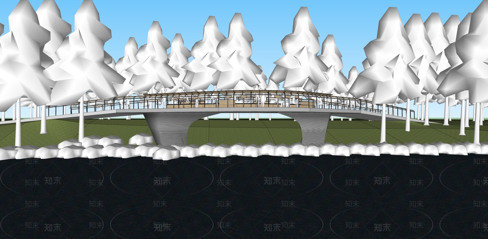 现代滨水景观桥SU模型下载【ID:1129428500】
