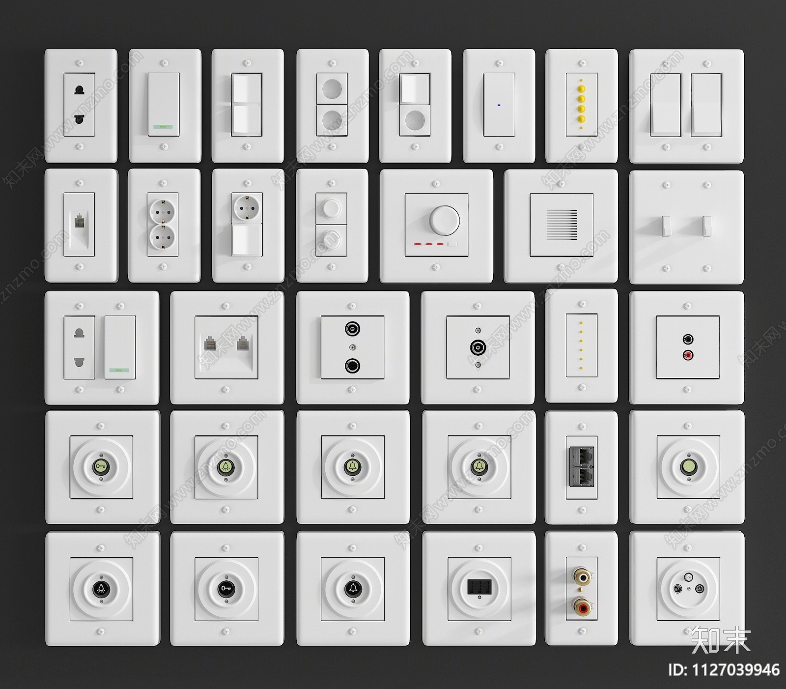 现代设备开关插座插孔面板组合SU模型下载【ID:1127039946】