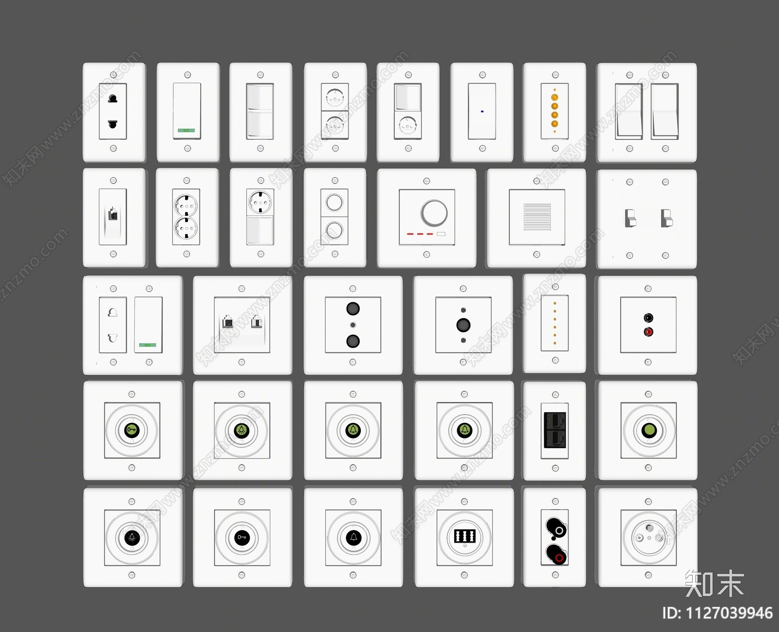 现代设备开关插座插孔面板组合SU模型下载【ID:1127039946】