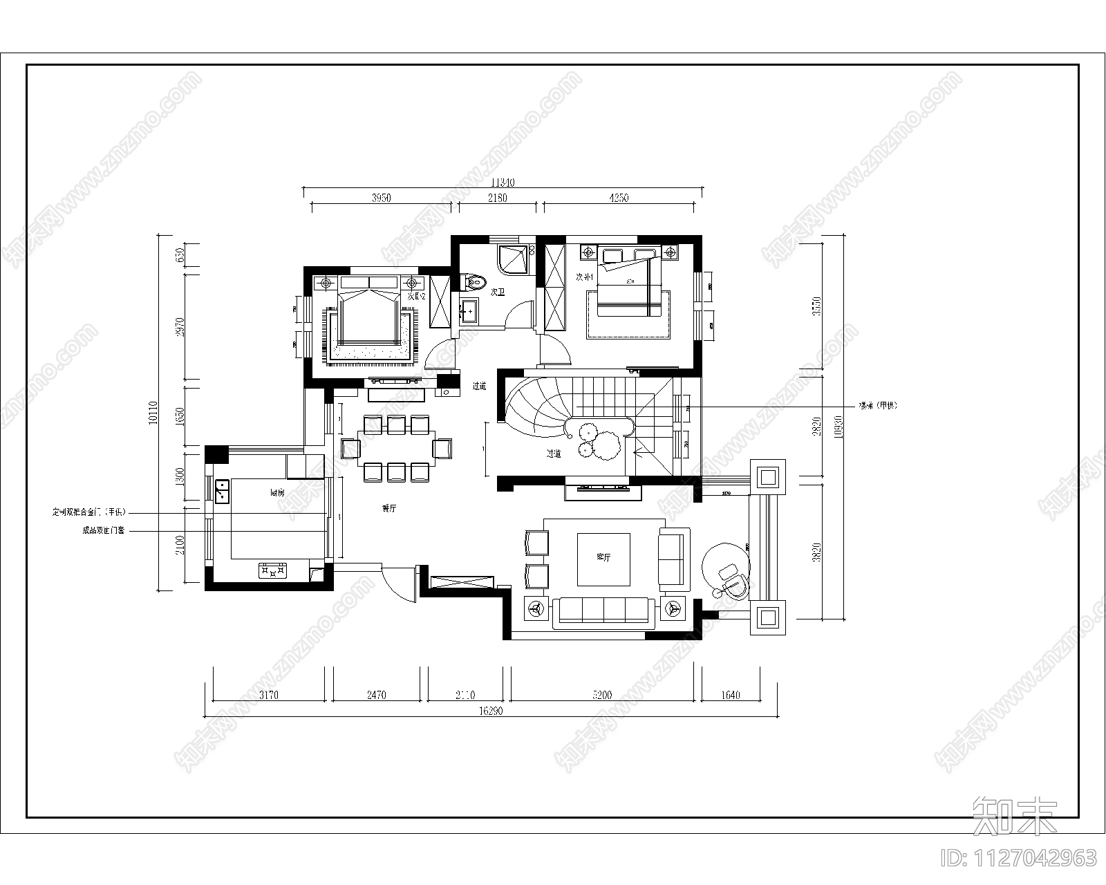 跃层公寓cad施工图下载【ID:1127042963】