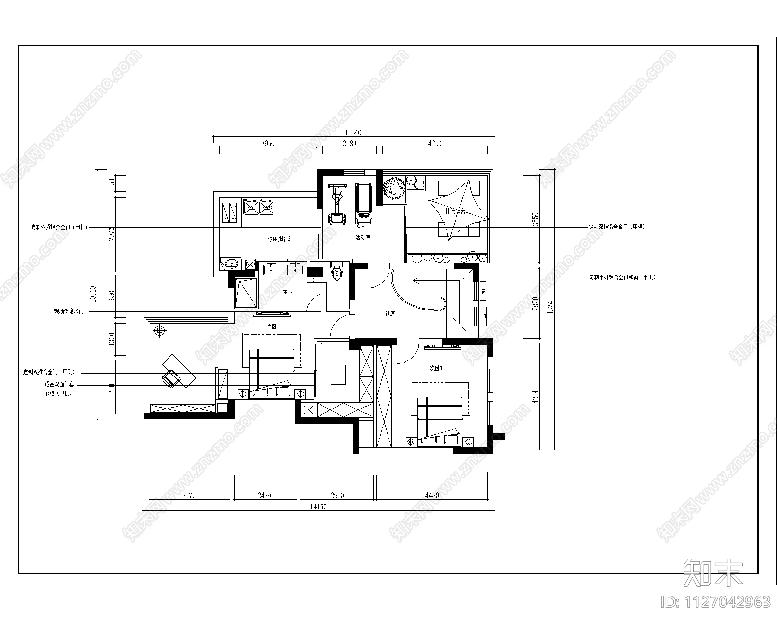 跃层公寓cad施工图下载【ID:1127042963】