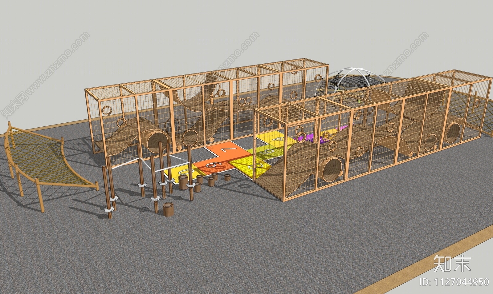 儿童活动爬网滑梯器械SU模型下载【ID:1127044950】