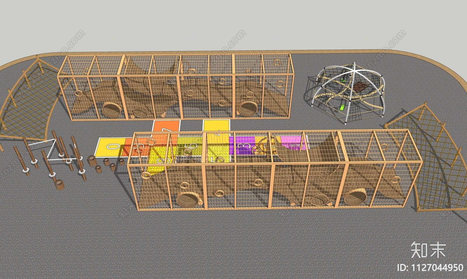 儿童活动爬网滑梯器械SU模型下载【ID:1127044950】