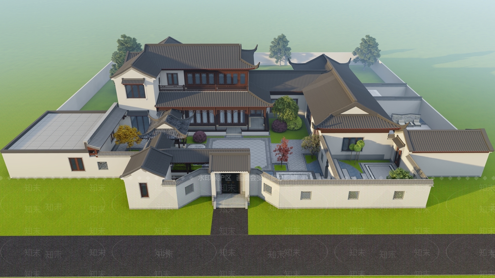 新中式四合院SU模型下载【ID:1127062129】