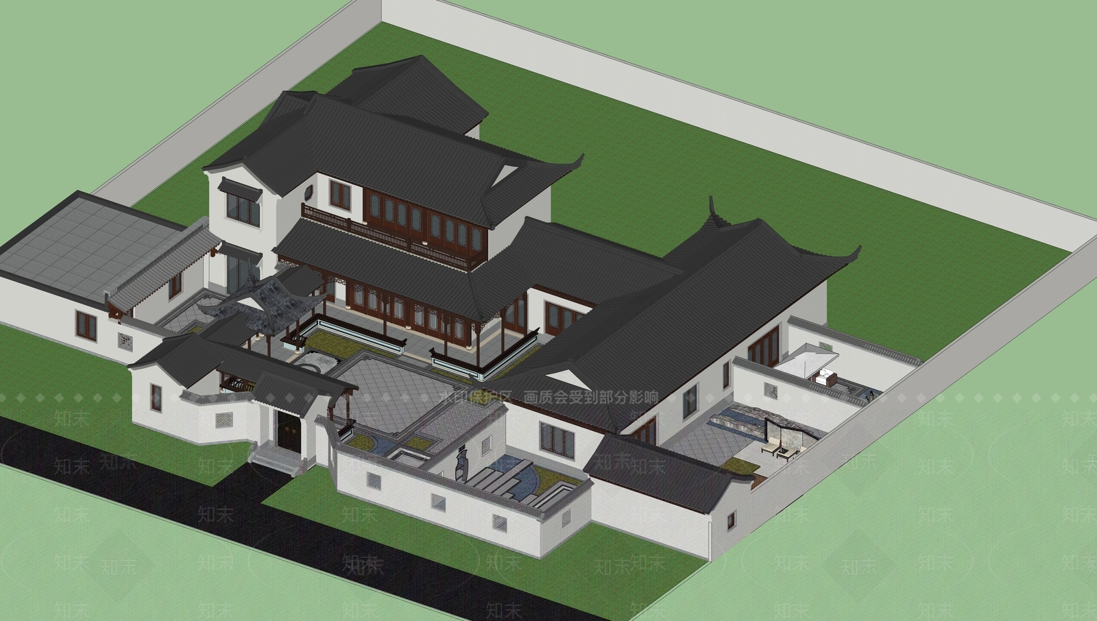 新中式四合院SU模型下载【ID:1127062129】