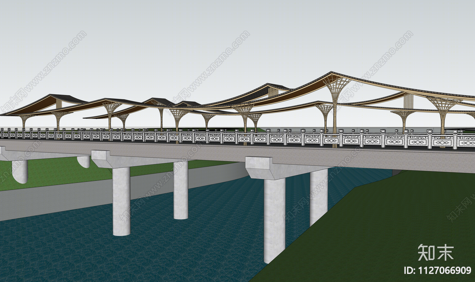 新中式大桥SU模型下载【ID:1127066909】