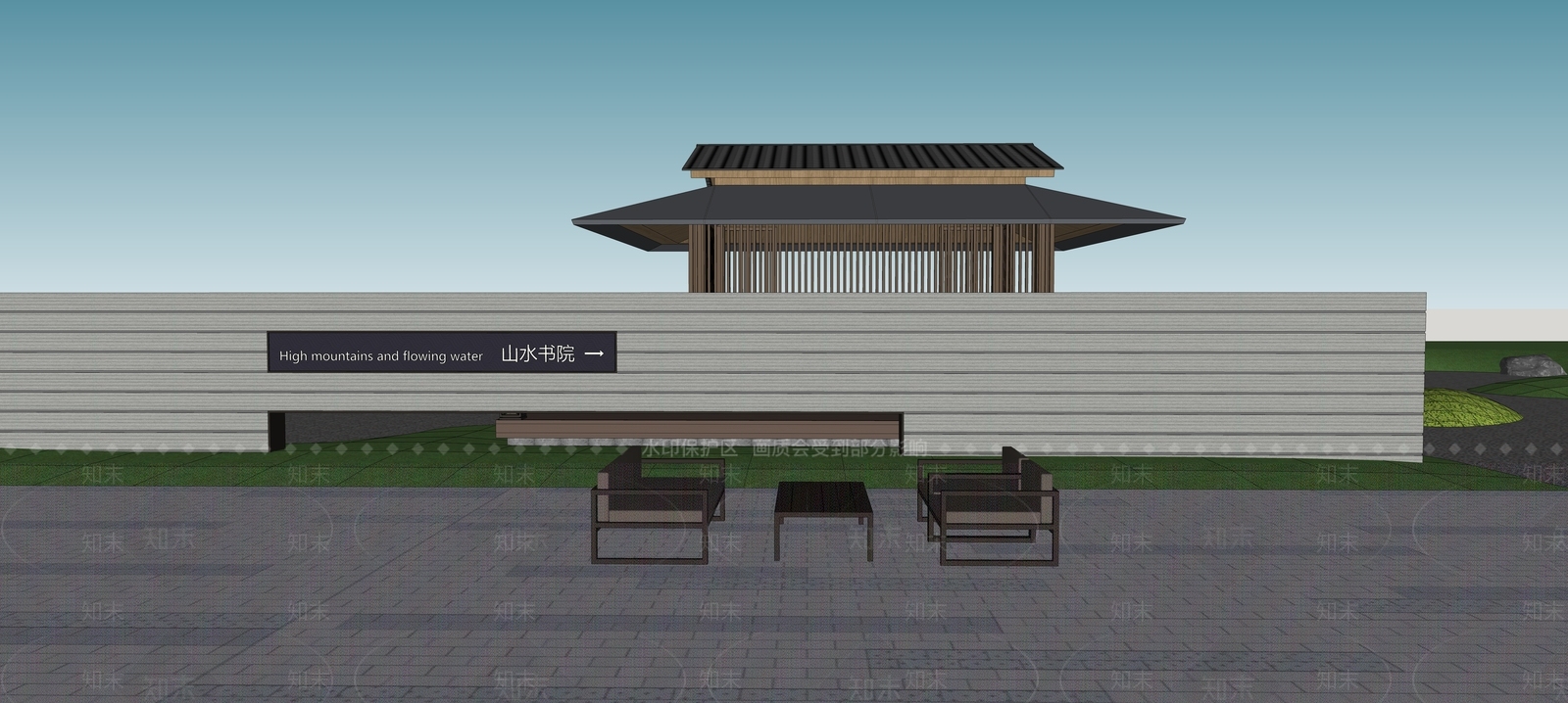 日式枯山水亭子SU模型下载【ID:1127095460】