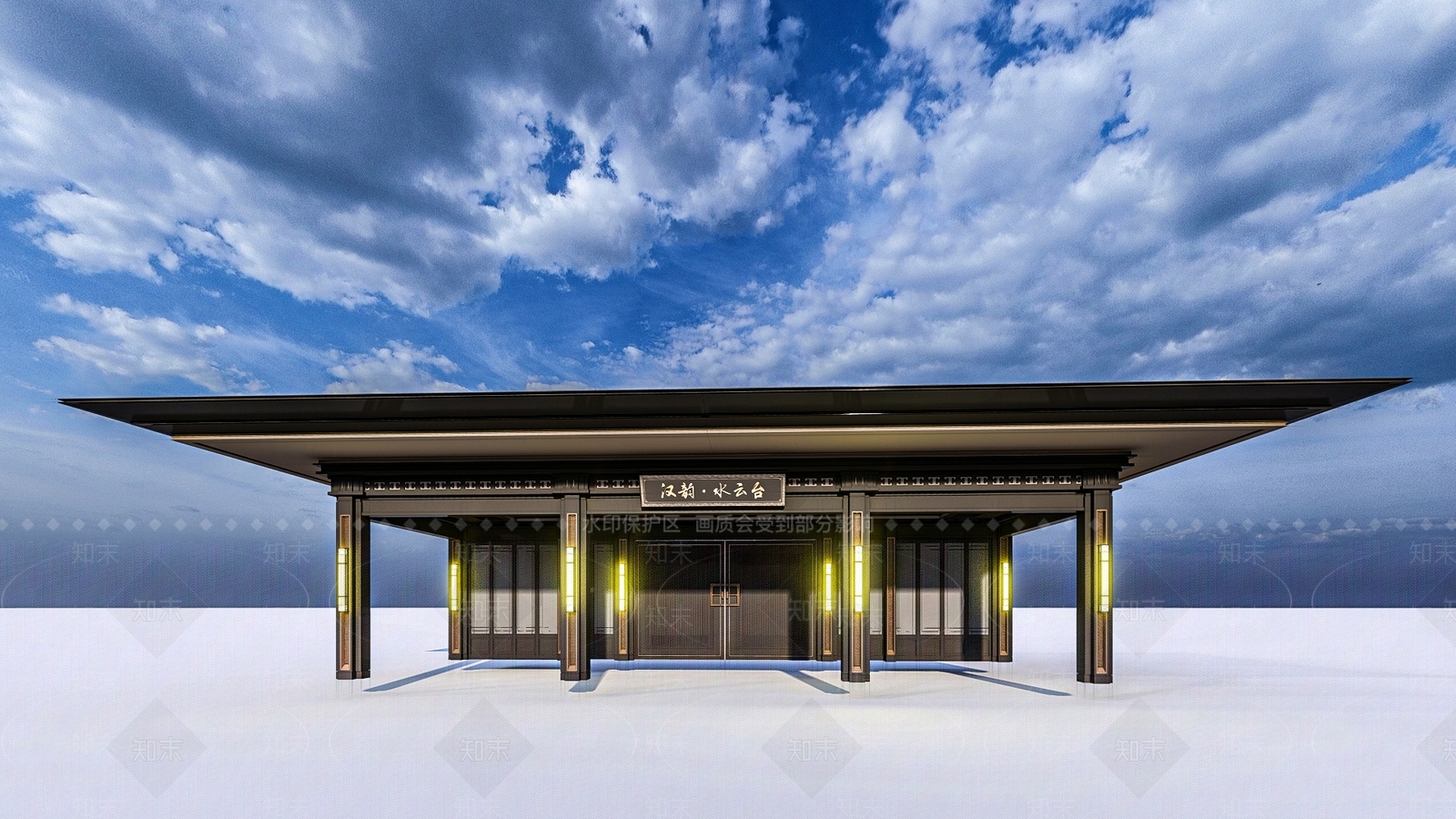 新中式住宅小区入口大门SU模型下载【ID:1127098515】