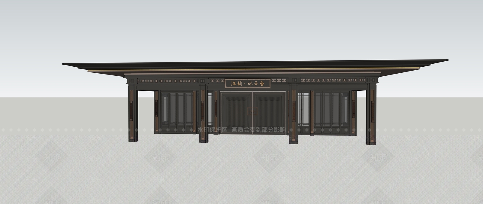 新中式住宅小区入口大门SU模型下载【ID:1127098515】
