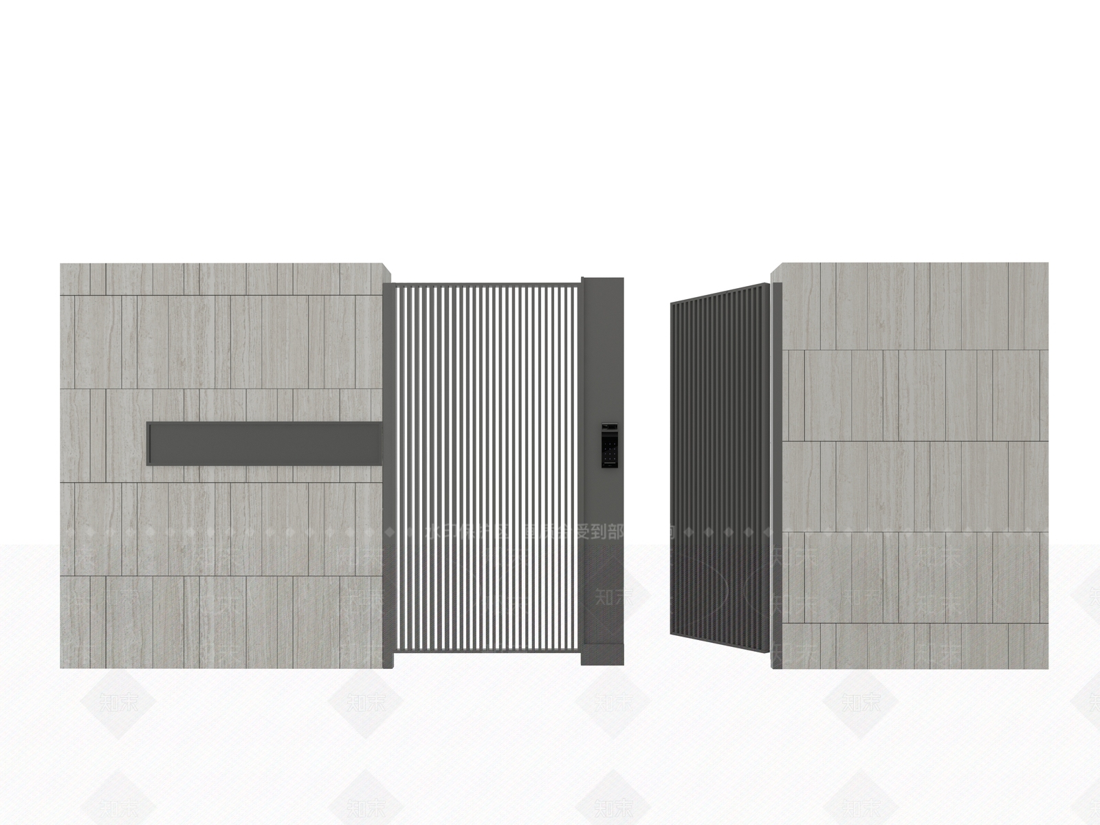 新中式小区围墙小门3D模型下载【ID:1127101052】